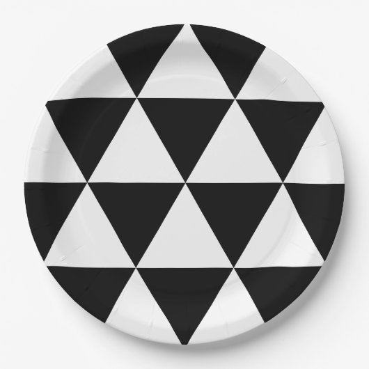 Driehoekspatroon zwart-wit papieren bordje (Voorkant)