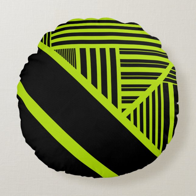Driehoekstrepen - Kalkgroen Rond Kussen (Voorkant)