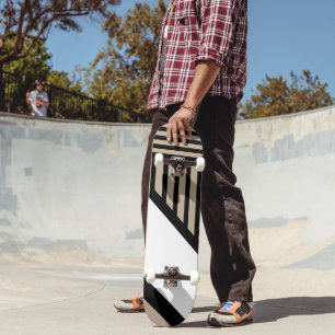 Driehoekstrepen - Taupe, zwart en wit Persoonlijk Skateboard
