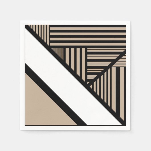 Driehoekstrepen - Taupe, zwart en wit Servet (Voorkant)