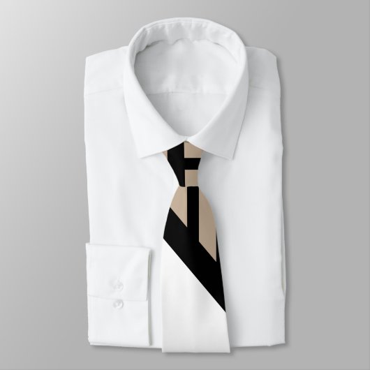 Driehoekstrepen - Taupe, zwart en wit Stropdas (Gebonden)