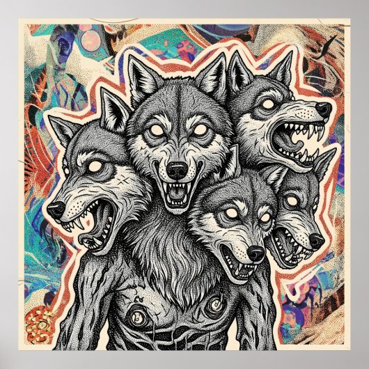 Driehoofdige Wolfwezens Poster (Voorkant)
