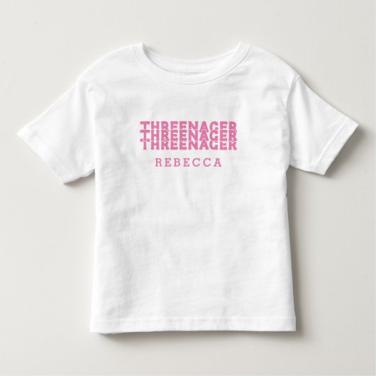 Driejarige Retro Lettering Naam Roze Kinder Shirts (Voorkant)