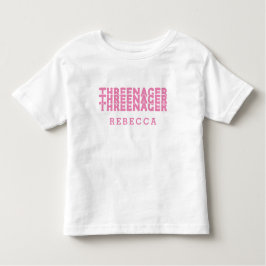 Driejarige Retro Lettertype Naam Roze Kinder Shirts