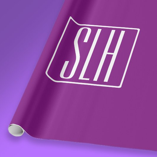 Drieklettermonogram Modern Vet | Wit & Paars Cadeaupapier