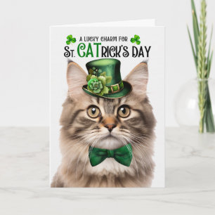 Driekleuren Fluffy Kat St. Patrick's Day Lucky Cha Feestdagen Kaart