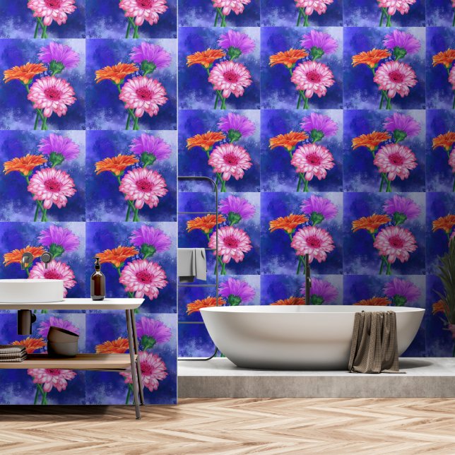 Driekleuren Gerbera's Behang (Badkamer)