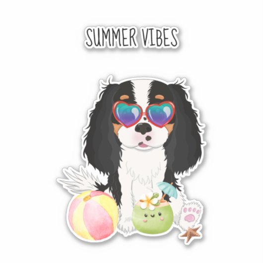 Driekleurig Cavalier King Charles Spaniel Beach Sticker (Voorkant)