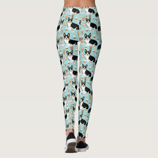 Driekleurig Corgi Coffee-patroon - blauw Leggings (Achterkant)