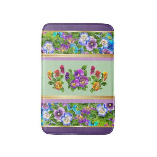 Driekleurig Violet Bloemen Waterverf Bloemstuk Cot Badmat (Voorkant Verticaal)