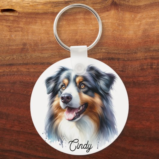 Driekleurige Australische herder Sleutelhanger (Voorkant)