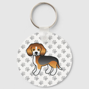 Driekleurige Beagle Hond Mooie Illustratie & Pootj Sleutelhanger