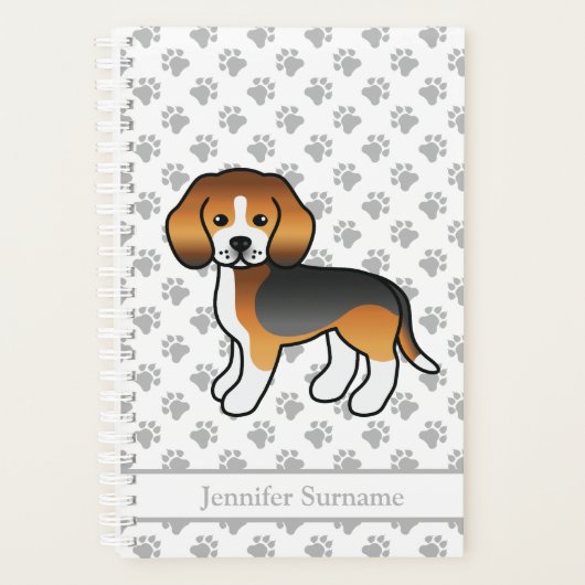 Driekleurige Beagle Schattige Cartoon Hond & Tekst Planner (Voorkant)