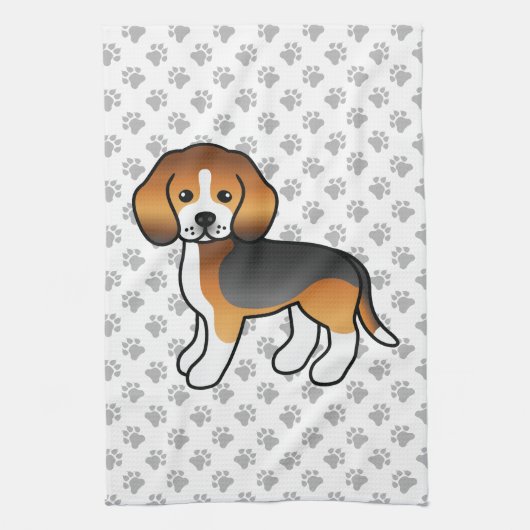 Driekleurige Beagle Schattige Cartoon Hond Theedoek (Verticaal)
