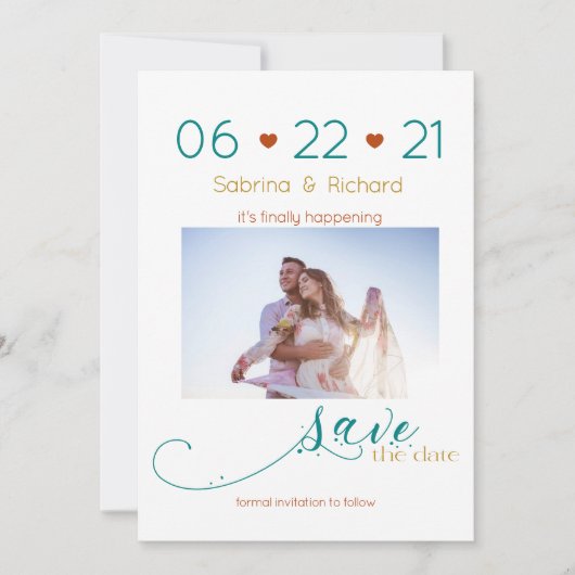Driekleurige BOHO Minimale roestvrije Blauwgroen g Save The Date (Voorkant)