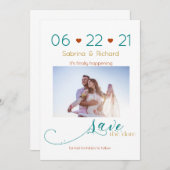 Driekleurige BOHO Minimale roestvrije Blauwgroen g Save The Date (Voorkant / Achterkant)