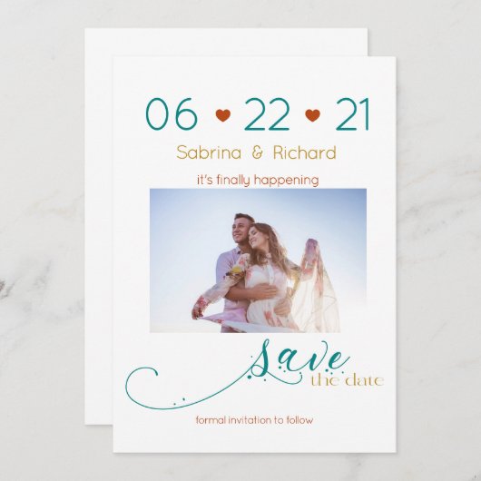 Driekleurige BOHO Minimale roestvrije Blauwgroen g Save The Date (Voorkant / Achterkant)