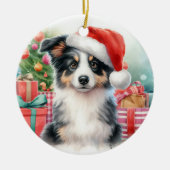 Driekleurige Border Collie Puppy Kerstmis Keramisch Ornament (Voorkant)