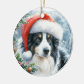 Driekleurige Border Collie Santa Hat Kerstmis Keramisch Ornament (Links)
