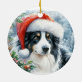 Driekleurige Border Collie Santa Hat Kerstmis Keramisch Ornament (Achterkant)