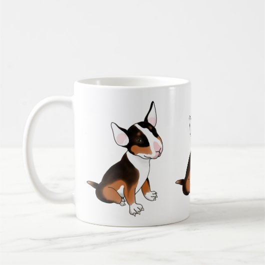 Driekleurige bull terrier pup mok (Links)
