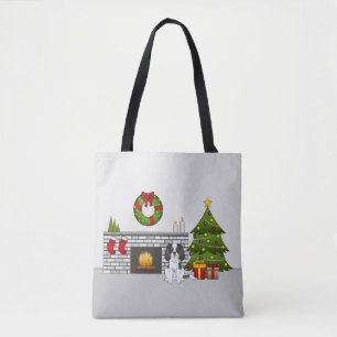 Driekleurige Cavalier-hond in een feestelijke kers Tote Bag