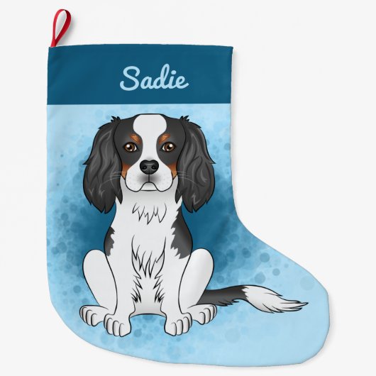 Driekleurige Cavalier King Charles Spaniel Hond Op Grote Kerstsok (Voorkant)