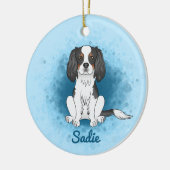 Driekleurige Cavalier King Charles Spaniel Hond Op Keramisch Ornament (Links)