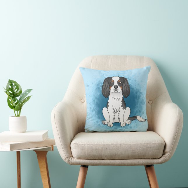 Driekleurige Cavalier King Charles Spaniel Hond Op Kussen (Stoel)