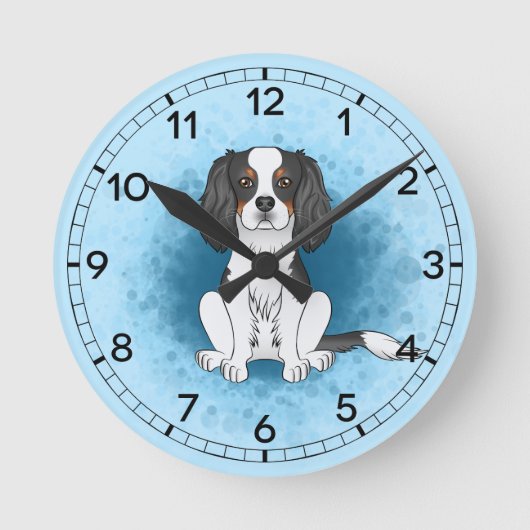 Driekleurige Cavalier King Charles Spaniel Hond Op Ronde Klok (Voorkant)