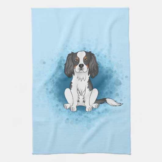 Driekleurige Cavalier King Charles Spaniel Hond Op Theedoek (Verticaal)