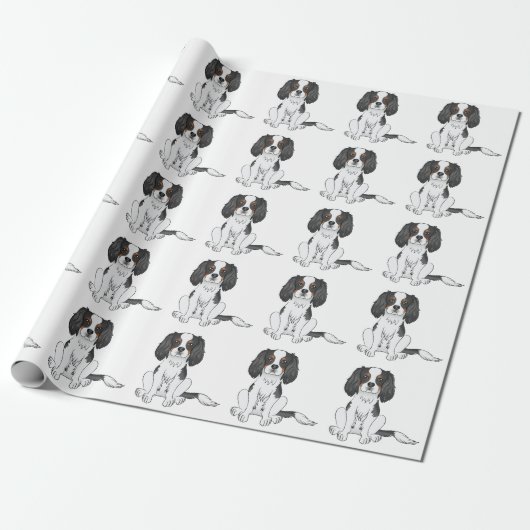 Driekleurige Cavalier King Charles Spaniel Hond Pa Cadeaupapier (Uitgerold)