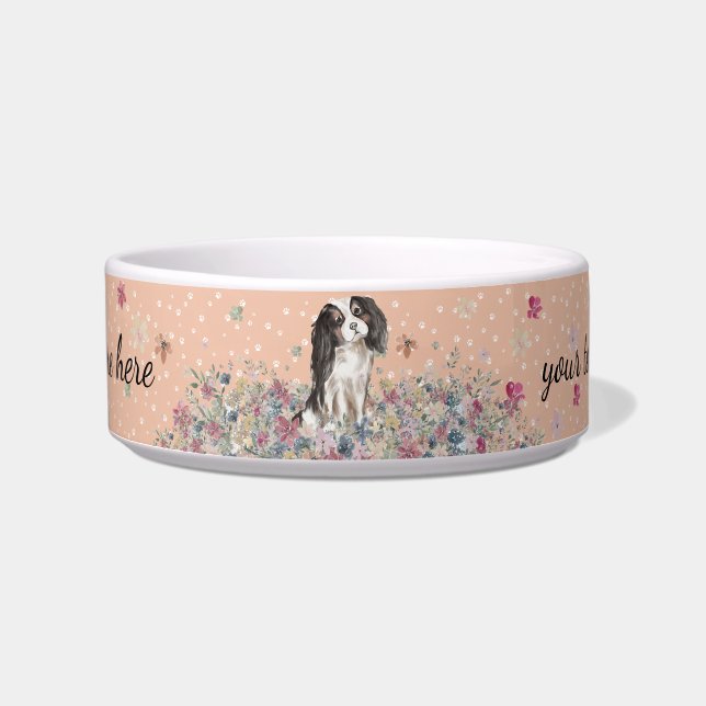 Driekleurige Cavalier King Charles Spaniel Hond Voerbakje (Voorkant)