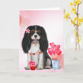 Driekleurige Cavalier King Charles Spaniel Valenti Kaart (Gele Bloem)