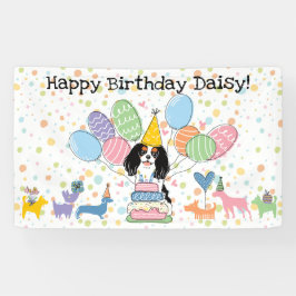 Driekleurige Cavalier King Charles Spaniel Verjaar Spandoek