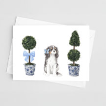 Driekleurige Cavalier Puppy Topiary Waterverf