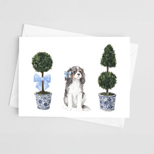 Driekleurige Cavalier Puppy Topiary Waterverf Kaart
