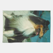 Driekleurige Collie Dog Kitchen Towel Theedoek (Horizontaal)