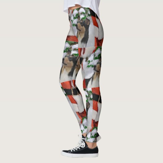 Driekleurige Collie Kerstmis Leggings (Links)