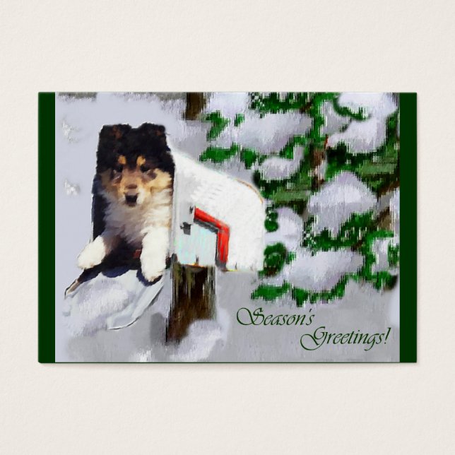 Driekleurige Collie Puppy kerstcadeaus Visitekaartje (Voorkant)