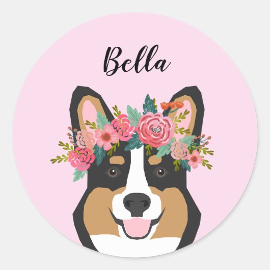 Driekleurige Corgi-douanenaam Ronde Sticker (Voorkant)