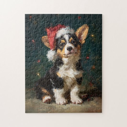 Driekleurige Corgi Puppy Kerstschilderij Legpuzzel (Verticaal)