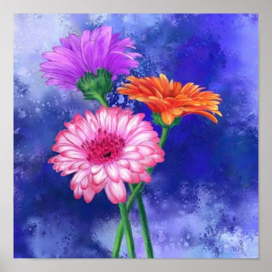 Driekleurige Gerbera's Poster Schilderij (Voorkant)