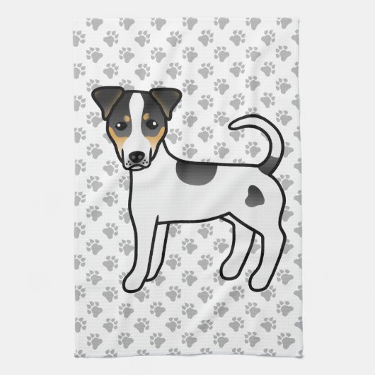 Driekleurige gladharige Parson Russell Terrier hon Theedoek (Verticaal)