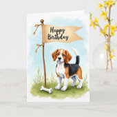 Driekleurige Hound Verjaardagskaart Kaart (Gele Bloem)