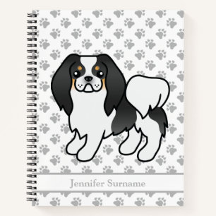 Driekleurige Japanse Chin Cartoon Hond & Tekst Notitieboek