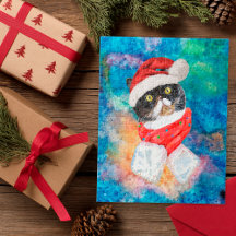 Driekleurige kat aquarel vakantie Kerstmis Cadeau