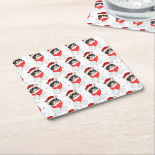 Driekleurige Katten Kerst Aquarel met Sjaal Kartonnen Onderzetters