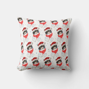 Driekleurige Katten Kerst Aquarel met Sjaal Kussen