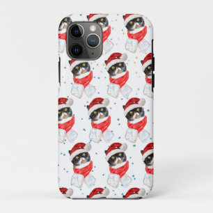 Driekleurige Katten Kerst Waterverf met Sjaal Case-Mate iPhone Case